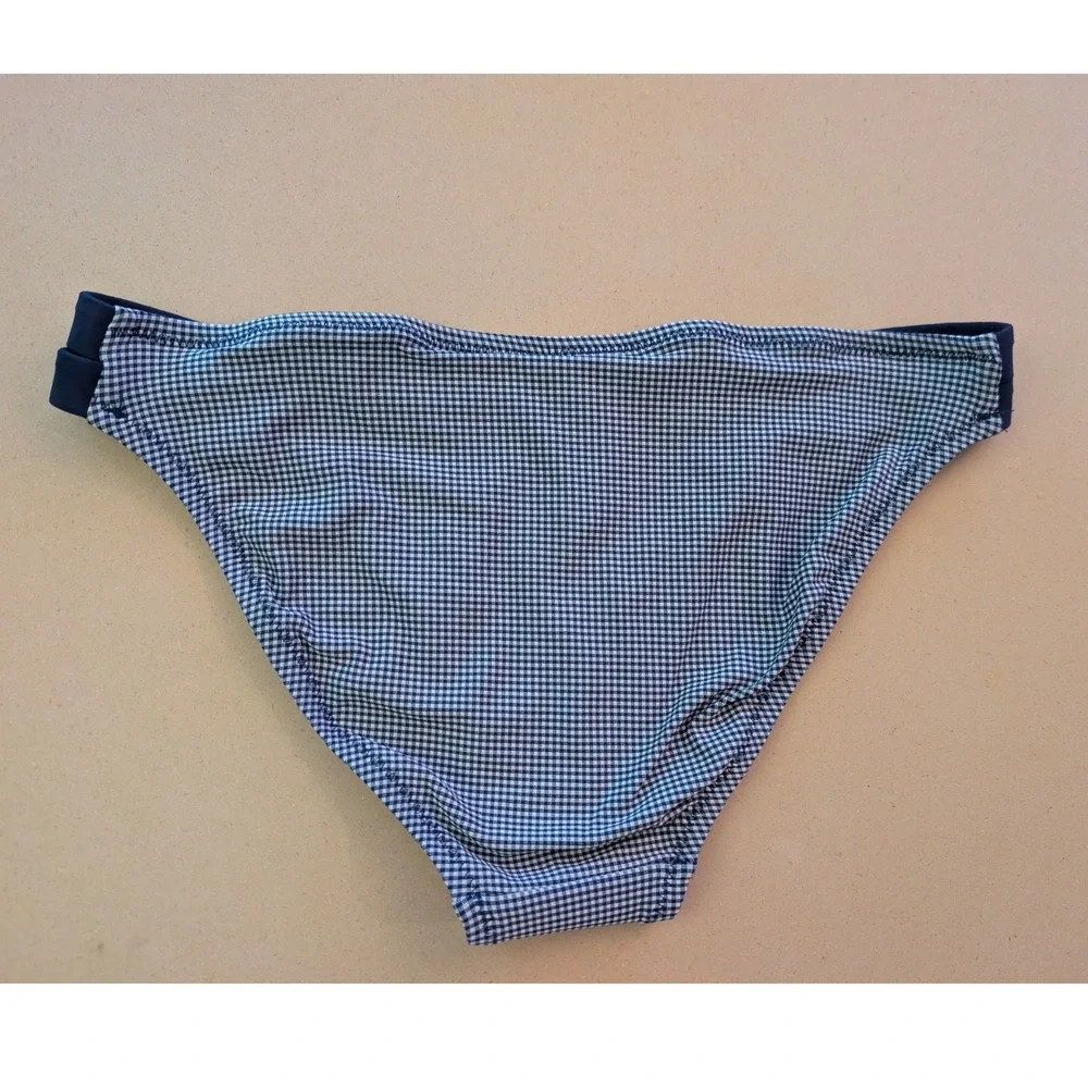 Draper James x Helen Jon Double Tab Hipster Navy Gingham Bikini Bottom S Coastal
